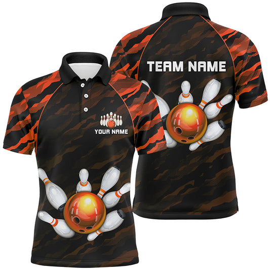 Personalized Orange Camo Bowling Polo Shirts Unisex Bowling Team Jersey Men Women BDT485