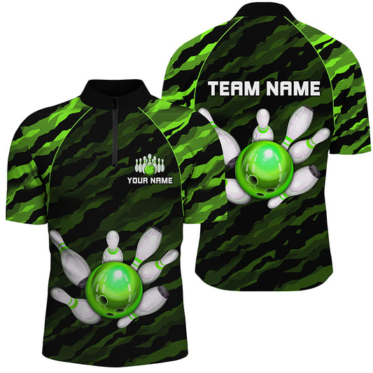 Personalized Green Camo Bowling Shirts Unisex 1/4 Bowling Team Jersey Men Women BDT485