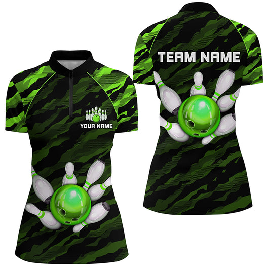 Personalized Green Camo Bowling Shirts Unisex 1/4 Bowling Team Jersey Men Women BDT485