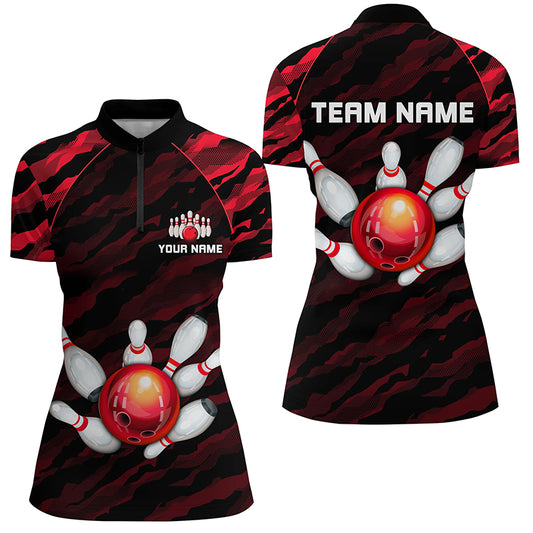 Personalized Red Camo Bowling Shirts Unisex 1/4 Bowling Team Jersey Men Women BDT485