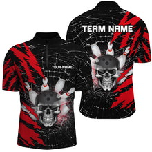 Load image into Gallery viewer, Skull Bowling Quarter-Zip Shirt For Men &amp; Women Custom Halloween Bowling Team Jersey Red BDT538