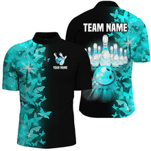 Load image into Gallery viewer, Turquoise Butterfly Bowling Shirts For Men Women Custom 1/4 Zip Bowling Jersey Team BDT505
