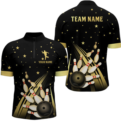 Gold&Black Bowling Jersey Men & Women Custom Bowling Shirt Team Bowling 1/4 Zip BDT528