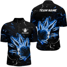 Load image into Gallery viewer, Custom Blue Flames Bowling Shirt For Men &amp; Women 1/4 Zip Bowling Team Jersey Unisex BDT542