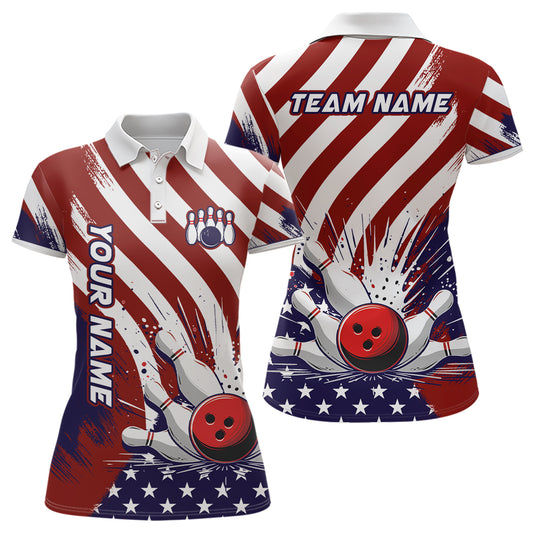 Custom Patriotic Bowling Polo Shirts For Men Women American Bowling Jersey Team BDT516