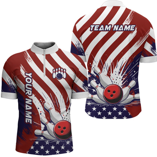 Custom Patriotic Bowling 1/4 Zip Shirts For Men Women American Bowling Jersey Team BDT516