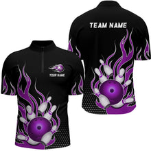 Load image into Gallery viewer, Purple Flame 1/4 Zip Bowling Shirts for Men And Women Custom Bowling Team Jerseys Unisex BDT477