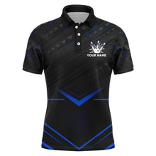 Load image into Gallery viewer, Strike Bowling Shirt for Men Personalized Bowling Jersey Blue&amp;Black Bowling Polo Shirt BDT259