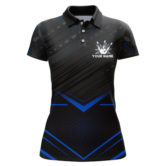 Strike Bowling Shirt for Women Personalized Bowling Jersey Blue&Black Bowling Polo Shirt BDT259