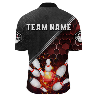 Red&Black Bowling Jersey Flame Bowling Quarter-Zip Shirt For Men Custom Bowling Team Shirt BDT299