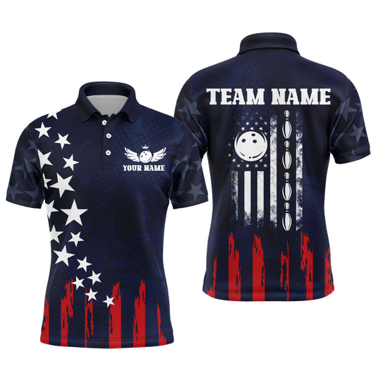 Navy Bowling Polo Shirt Men American Bowling Team Jersey Custom Star Bowling Shirts BDT360