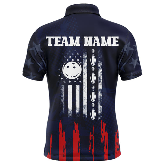 Navy Bowling Polo Shirt Men American Bowling Team Jersey Custom Star Bowling Shirts BDT360