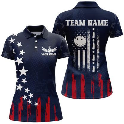 Navy Bowling Polo Shirt Women American Bowling Team Jersey Custom Star Bowling Shirts BDT360