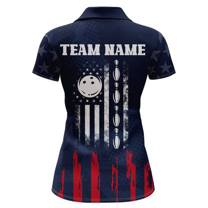 Navy Bowling Polo Shirt Women American Bowling Team Jersey Custom Star Bowling Shirts BDT360