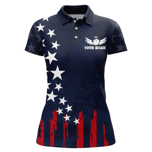 Navy Bowling Polo Shirt Women American Bowling Team Jersey Custom Star Bowling Shirts BDT360
