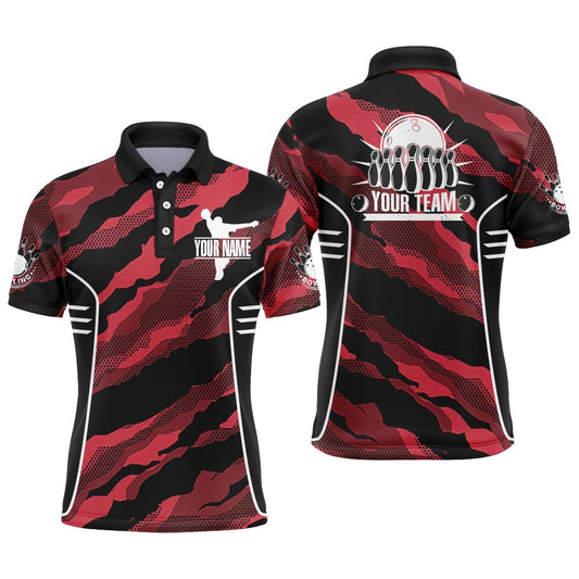 Red Camo Bowling Jersey For Men Custom Bowling Team Shirt Bowling Polo Shirt Short Sleeve BDT251
