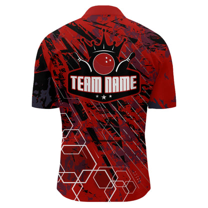 Custom Black&Red Bowling Shirt For Men Personalized Bowling Team Jersey Bowling 1/4 Zip Shirt BDT323