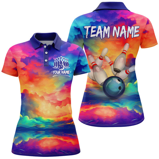 Rainbow Bowling Polo Shirt For Women Personalized Bowling Jersey Ladies Bowling Team Shirts BDT254