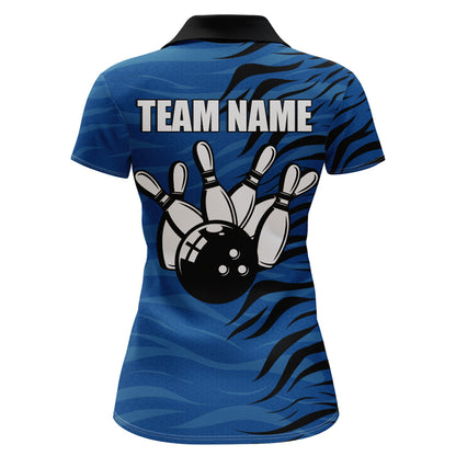 Custom Bowling Polo Shirt Blue Bowling Jersey For Women Personalized Bowling League Shirt BDT338