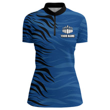 Load image into Gallery viewer, Custom Bowling Quarter-Zip Shirt Blue Bowling Jersey For Women Personalized Bowling League Shirt BDT338