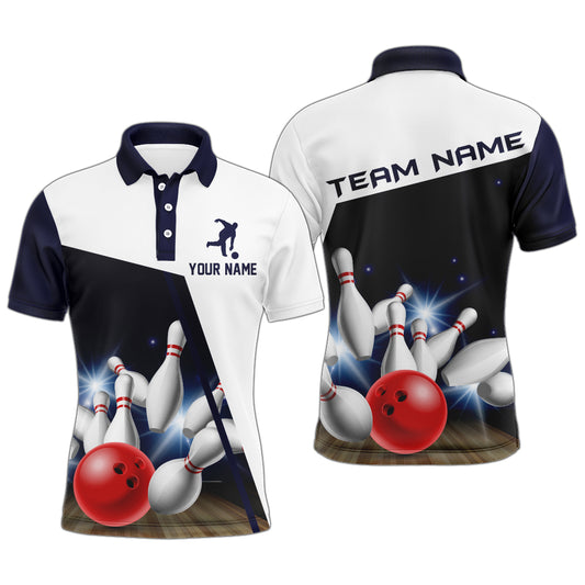 Navy Bowling Polo Shirt Men Personalized 3D Bowling Jersey Team League Bowling Shirt BDT283