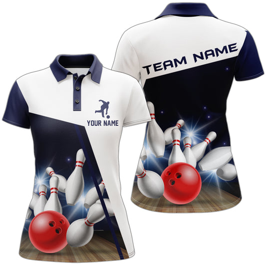 Navy Bowling Polo Shirt Women Personalized 3D Bowling Jersey Team League Bowling Shirt BDT283