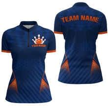 Load image into Gallery viewer, Navy&amp;Orange Bowling Jersey Men &amp; Women Custom Bowling 1/4 Zip Shirt Team League BDT526
