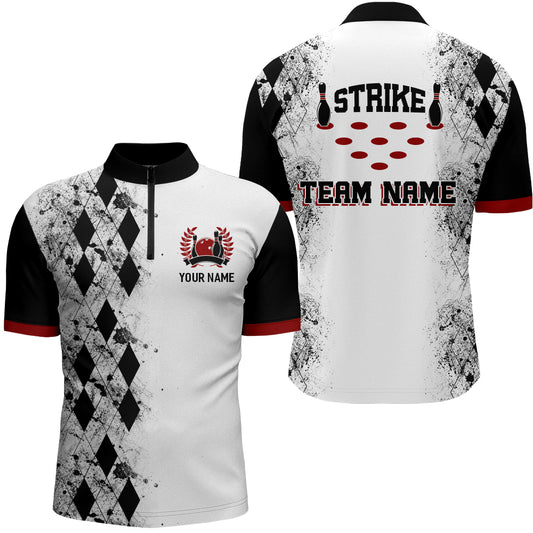 Personalized Bowling Quarter-Zip Shirt for Men Strike Bowling Jersey Team White Bowling Shirt BDT256