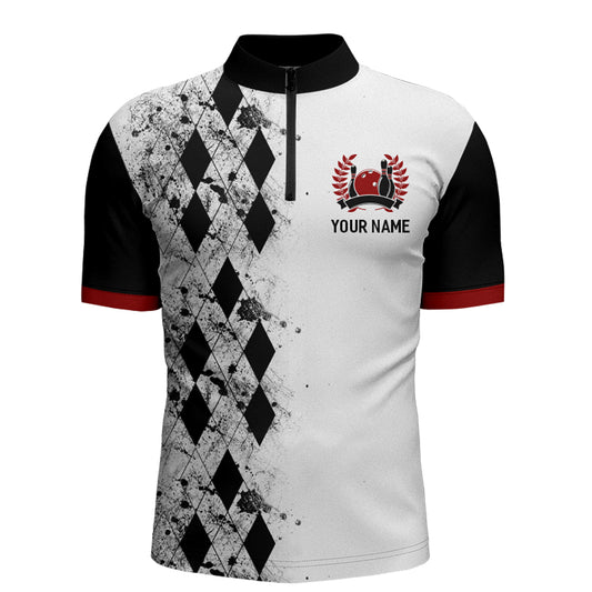 Personalized Bowling Quarter-Zip Shirt for Men Strike Bowling Jersey Team White Bowling Shirt BDT256