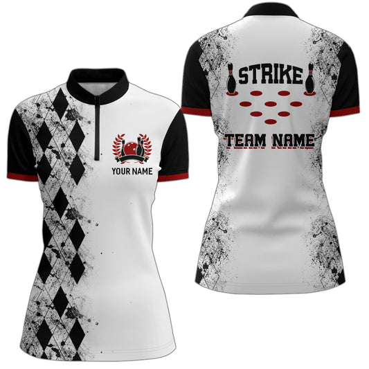 Personalized Bowling Quarter-Zip Shirt Women Strike Bowling Jersey Team White Bowling Shirt BDT256