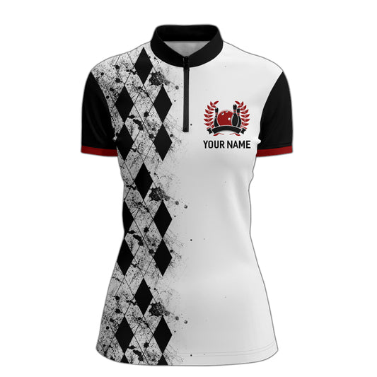 Personalized Bowling Quarter-Zip Shirt Women Strike Bowling Jersey Team White Bowling Shirt BDT256