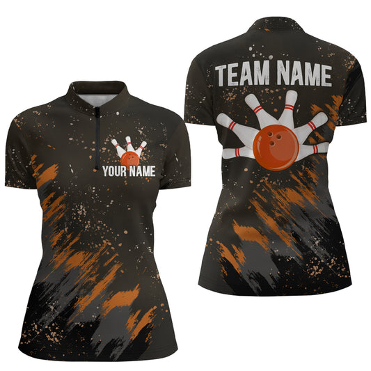 Personalized Orange Bowling Jersey Team Custom 1/4 Bowling Shirt For Men & Women BDT486