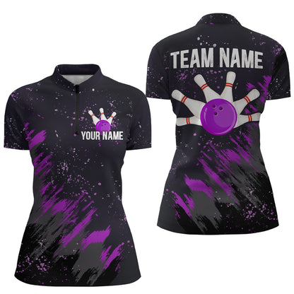 Personalized Purple Bowling Jersey Team Custom 1/4 Bowling Shirt For Men & Women BDT486