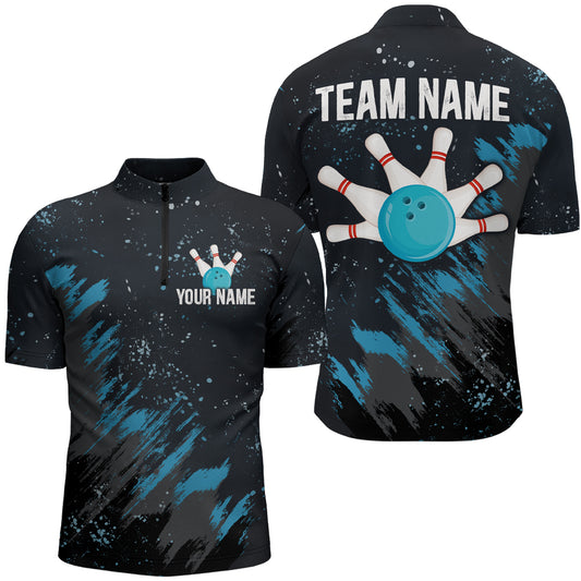 Personalized Blue Bowling Jersey Team Custom 1/4 Bowling Shirt For Men & Women BDT486