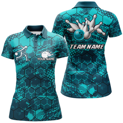 Turquoise Bowling Polo Shirt Custom Bowling Jersey For Women Bowling Shirts For Team BDT255