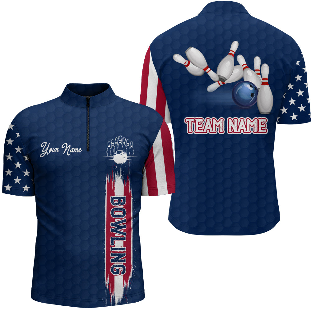 American Bowling Shirt Men Custom Bowling Quarter-Zip Shirt Team League Bowling Jersey BDT273