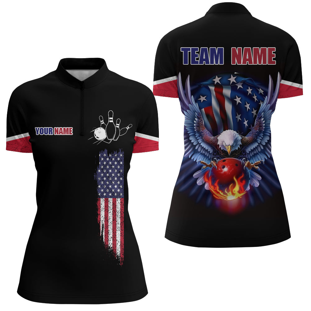 American Bowling Quarter-Zip Shirt For Men & Women Custom Eagle Bowling Team Jersey Black BDT539