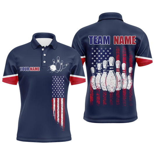 Navy Bowling Polo Shirt For Men Custom American Bowling Team Jersey Patriot Bowling Shirt BDT318