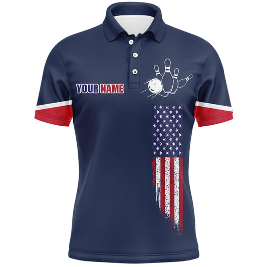 Navy Bowling Polo Shirt For Men Custom American Bowling Team Jersey Patriot Bowling Shirt BDT318