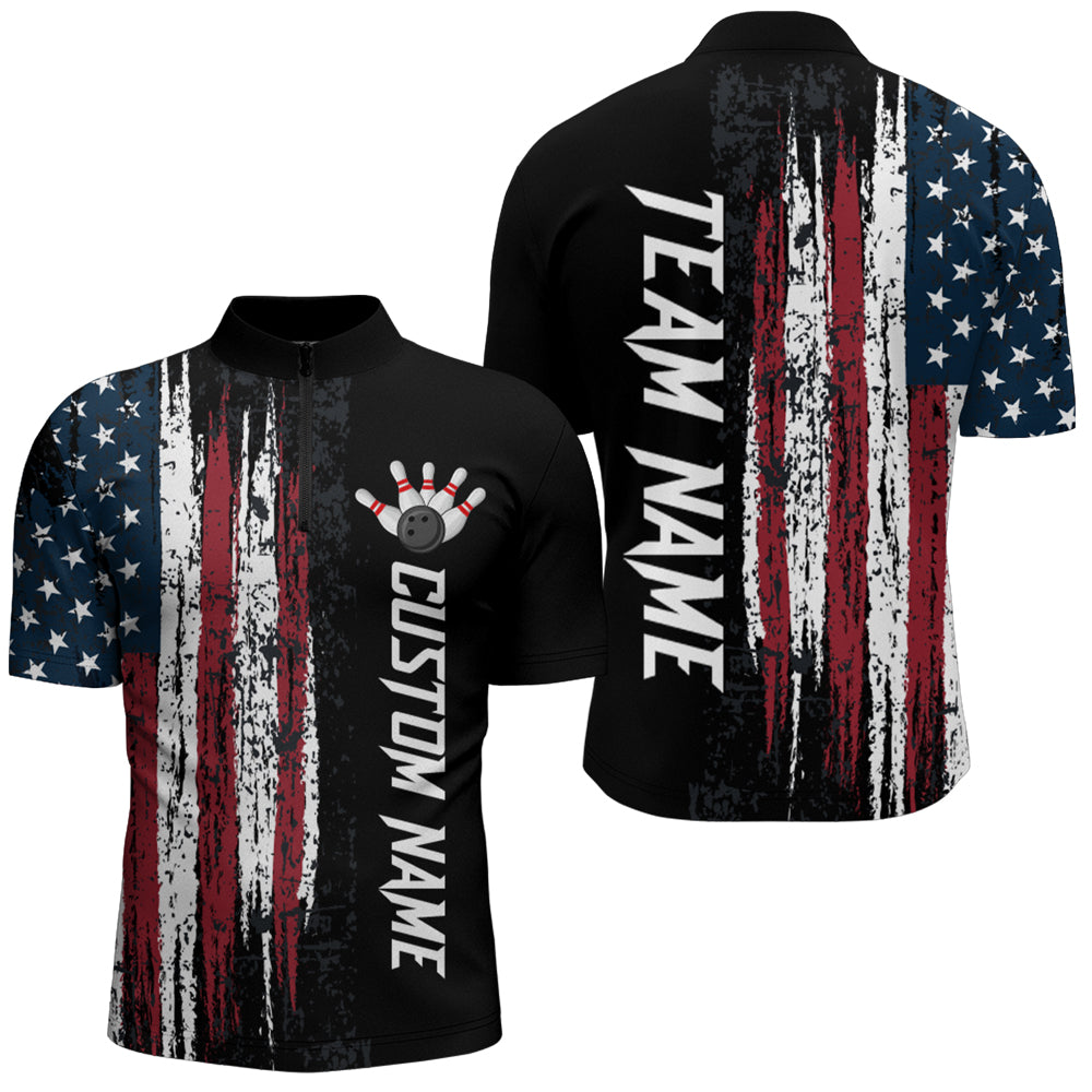 Custom American Flag Bowling Shirts for Men & Women Patriotic 1/4 Zip Bowling Team Jersey BDT473