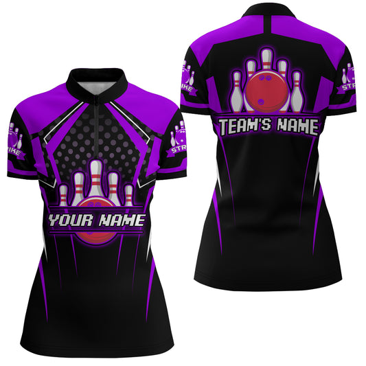 Personalized Bowling Jersey For Women Bowling Quarter-Zip Shirt For Team Strike BDT271