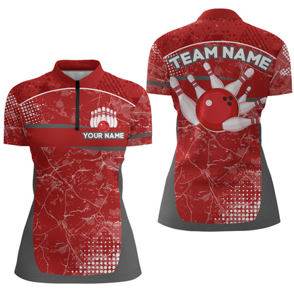 Custom Red Bowling Shirt For Men & Women Camo Bowling Team Jersey 1/4 Zip Bowling Shirts BDT582