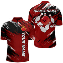 Load image into Gallery viewer, Custom Bowling Jersey for Men &amp; Women Flame Red Bowling Quarter-Zip Shirt Team League BDT556