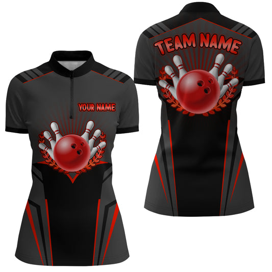 Personalized Bowling Jersey Women Bowling Team Shirts Custom Bowling Quarter-Zip Shirt BDT378