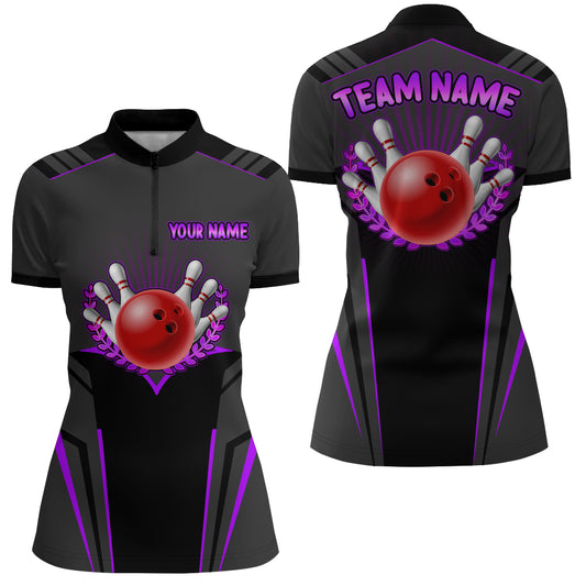 Personalized Bowling Jersey Women Bowling Team Shirts Custom Bowling Quarter-Zip Shirt BDT378
