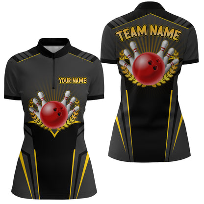 Personalized Bowling Jersey Women Bowling Team Shirts Custom Bowling Quarter-Zip Shirt BDT378