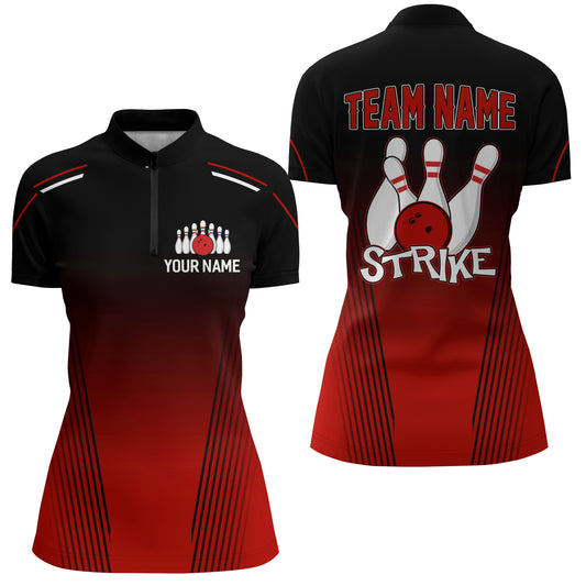 Strike Bowling Shirts Women Custom Bowling Quarter-Zip Shirts Team Bowling Jerseys BDT346