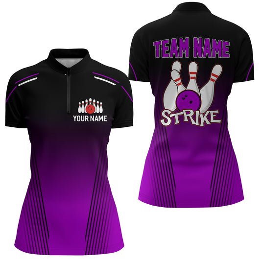 Strike Bowling Shirts Women Custom Bowling Quarter-Zip Shirts Team Bowling Jerseys BDT346