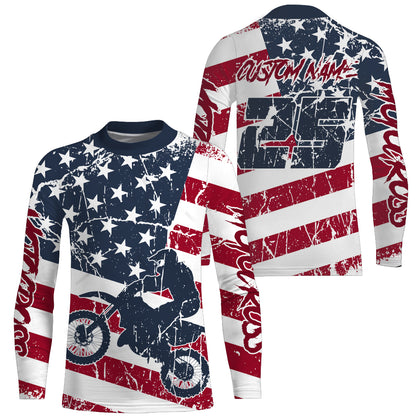 Personalized Motocross Jersey Kid Men UPF30+ American Flag Dirt Bike Shirt MX Off-Road Motorcycle PDT621