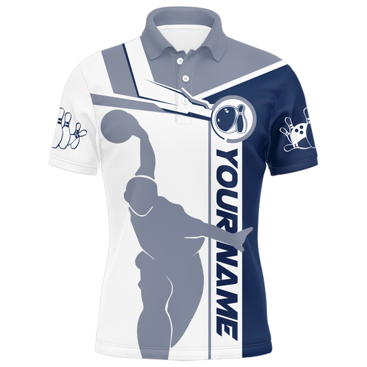 Personalized Navy Bowling Polo Shirt For Men Bowling Jersey Team League Bowlers BDT281